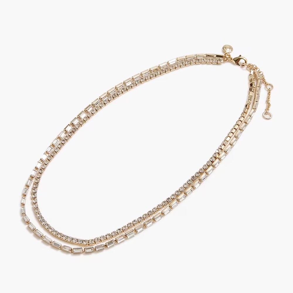J.. Crew Factory Double Layer Crystal Tennis Necklace, Gold - NWT